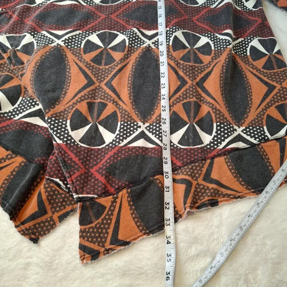 Free People Cardigan Peace Sign Graphic Sz L Oversized Artsy Boho Hippie 70s